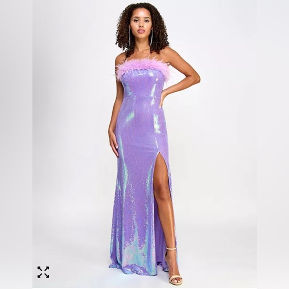 Emerald Sundae Lavender Sequin Feather Gown Size XXS NWT Juniors - Picture 1 of 9